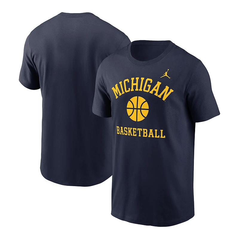 T-shirt Jordan Brand bleu marine pour homme avec logo de l'équipe basket-ball Michigan Wolverines