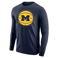 T-shirt de basket-ball à manches longues Jordan Brand pour hommes, bleu marine, Michigan Wolverines