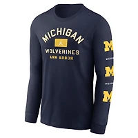 T-shirt à manches longues Jordan Brand bleu marine pour homme, Michigan Wolverines, Classic Location