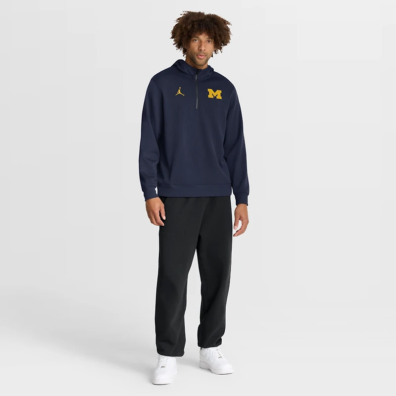 Men's Jordan Brand Navy Michigan Wolverines Coaches Premium Dri-FIT Quarter-Zip Hoodie