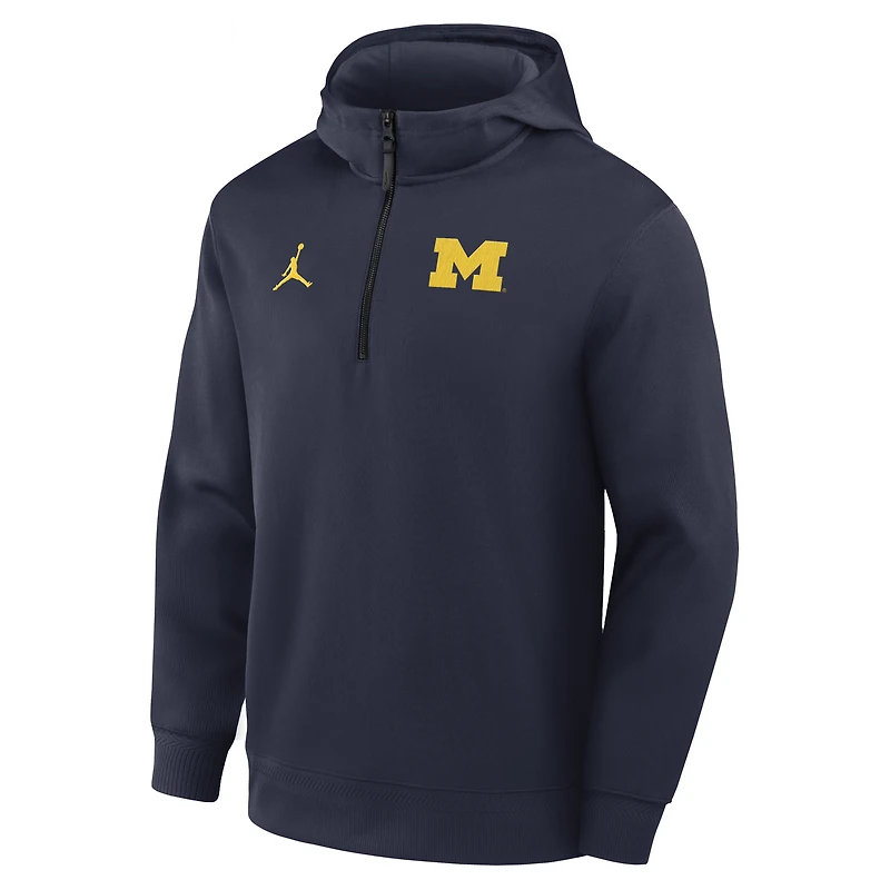 Sweat à capuche zippé 1/4 Jordan Brand bleu marine Michigan Wolverines Coaches Premium Dri-FIT pour homme