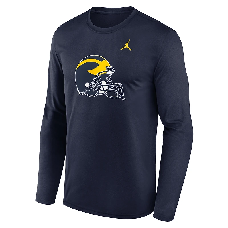 T-shirt Jordan Brand bleu marine pour homme, Michigan Wolverines Primetime Alternate Logo Legend Performance, manches longues