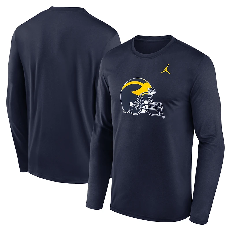 T-shirt Jordan Brand bleu marine pour homme, Michigan Wolverines Primetime Alternate Logo Legend Performance, manches longues