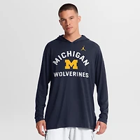 Men's Jordan Brand Navy Michigan Wolverines Primetime Arch Tri-Blend Dri-FIT Long Sleeve Hooded T-Shirt
