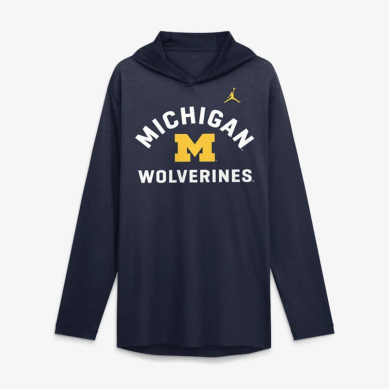 T-shirt à capuche manches longues Jordan Brand Navy Michigan Wolverines Primetime Arch Tri-Blend Dri-FIT pour homme