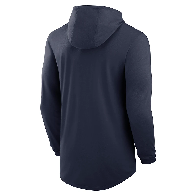 Men's Jordan Brand Navy Michigan Wolverines Primetime Arch Tri-Blend Dri-FIT Long Sleeve Hooded T-Shirt