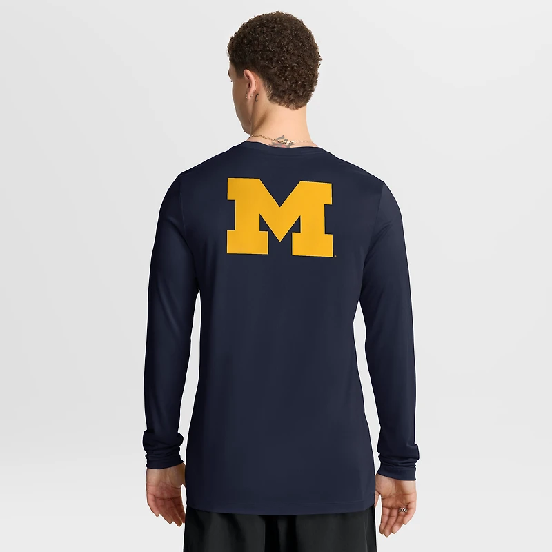 T-shirt à manches longues Jordan Brand bleu marine Michigan Wolverines Primetime Campus 2-Hit Legend Dri-FIT pour homme
