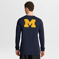 T-shirt à manches longues Jordan Brand bleu marine Michigan Wolverines Primetime Campus 2-Hit Legend Dri-FIT pour homme