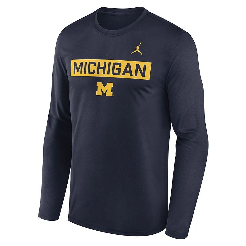 T-shirt à manches longues Jordan Brand bleu marine Michigan Wolverines Primetime Campus 2-Hit Legend Dri-FIT pour homme