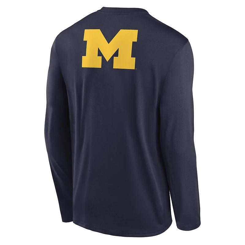 T-shirt à manches longues Jordan Brand bleu marine Michigan Wolverines Primetime Campus 2-Hit Legend Dri-FIT pour homme