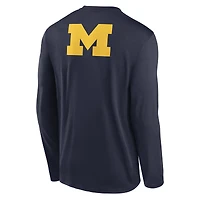 T-shirt à manches longues Jordan Brand bleu marine Michigan Wolverines Primetime Campus 2-Hit Legend Dri-FIT pour homme