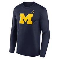 T-shirt à manches longues Jordan Brand bleu marine Michigan Wolverines Primetime Primary Legend pour homme
