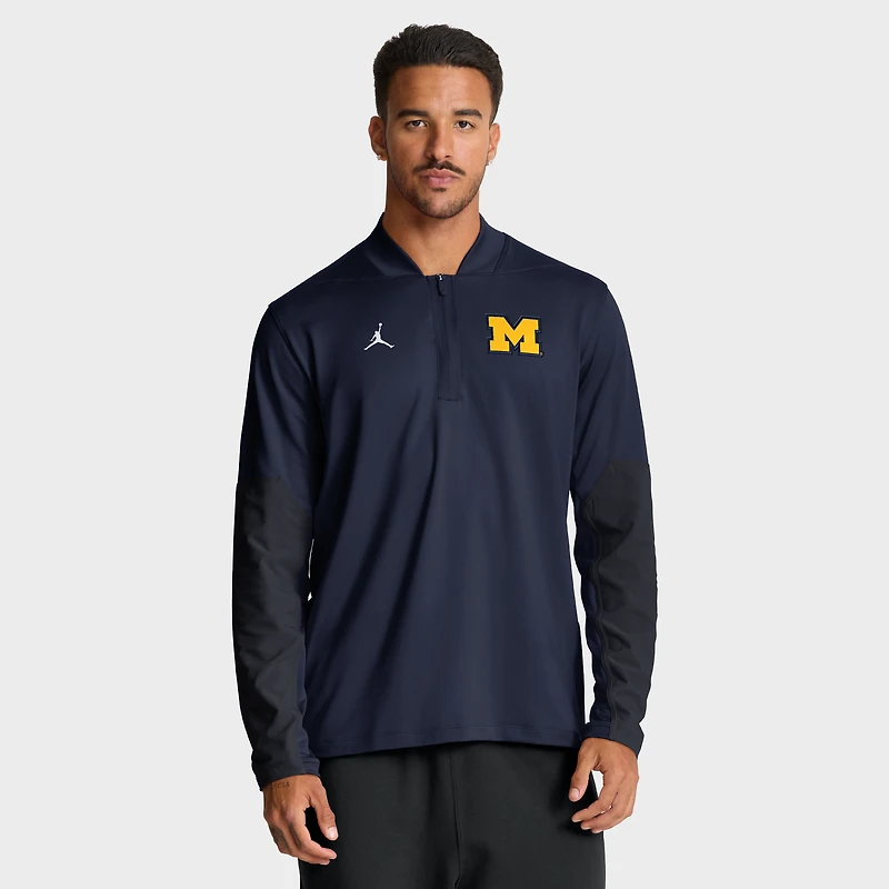 Pull Jordan Brand bleu marine Michigan Wolverines Sideline Dri-FIT à demi-zip pour homme