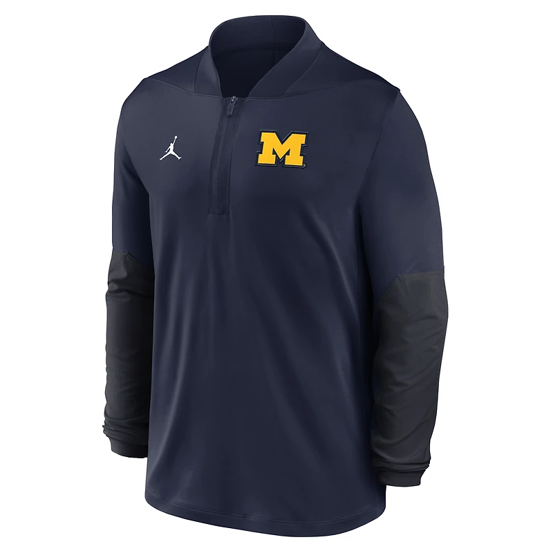 Men's Jordan Brand Navy Michigan Wolverines Sideline Dri-FIT Half-Zip Pullover
