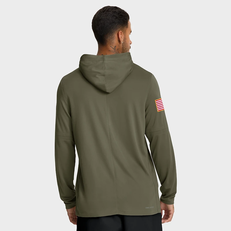 T-shirt à capuche manches longues Jordan Brand Michigan Wolverines 2025 Military Appreciation Dri-FIT pour homme, olive