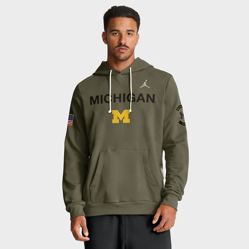 Men's Jordan Brand Olive Michigan Wolverines 2025 Military Appreciation Standard Issue Dri-FIT Hoodie