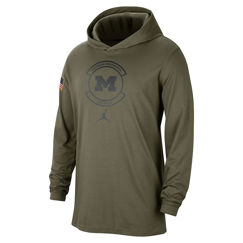 Jordan Brand Olive Michigan Wolverines Military Pack T-shirt à capuche manches longues pour hommes