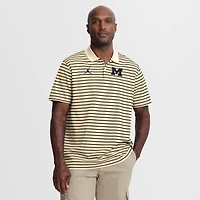 Men's Jordan Brand Tan/Navy Michigan Wolverines Primary Logo Striped Dri-FIT Polo