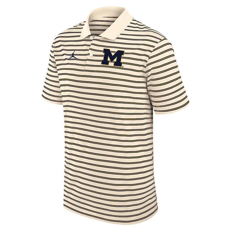 Men's Jordan Brand Tan/Navy Michigan Wolverines Primary Logo Striped Dri-FIT Polo