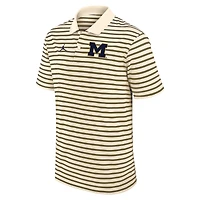Men's Jordan Brand Tan/Navy Michigan Wolverines Primary Logo Striped Dri-FIT Polo