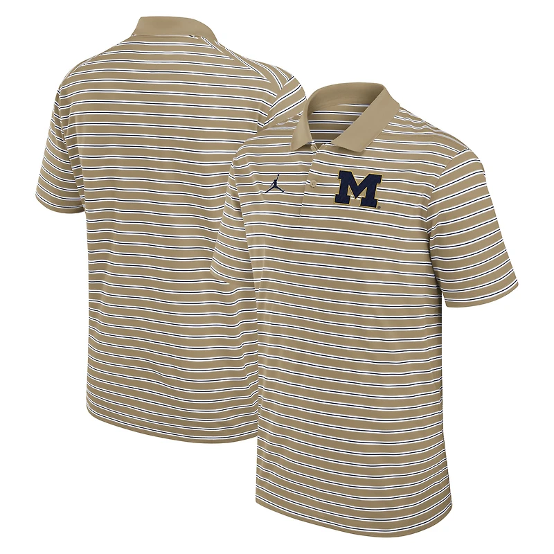 Men's Jordan Brand Tan/White Michigan Wolverines Primetime Victory Striped Dri-FIT Polo