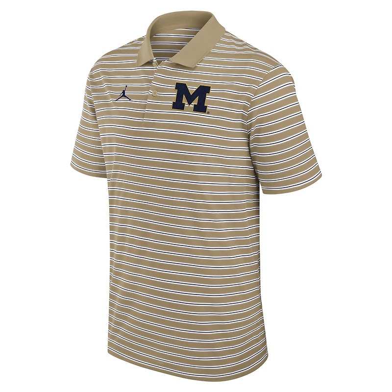 Men's Jordan Brand Tan/White Michigan Wolverines Primetime Victory Striped Dri-FIT Polo