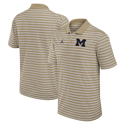 Men's Jordan Brand Tan/White Michigan Wolverines Primetime Victory Striped Dri-FIT Polo
