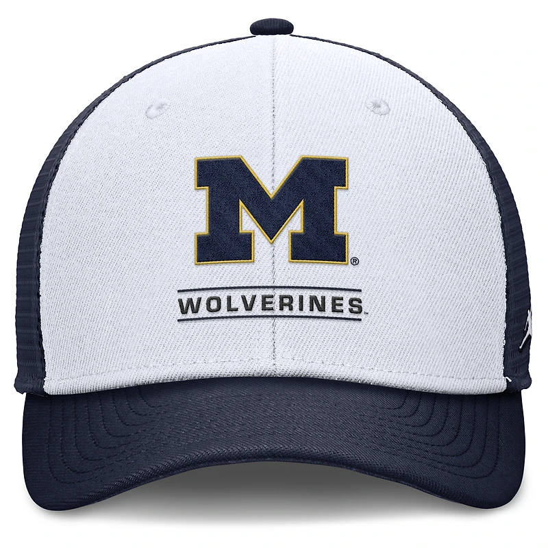 Men's Jordan Brand White/Navy Michigan Wolverines Rise Adjustable Trucker Hat