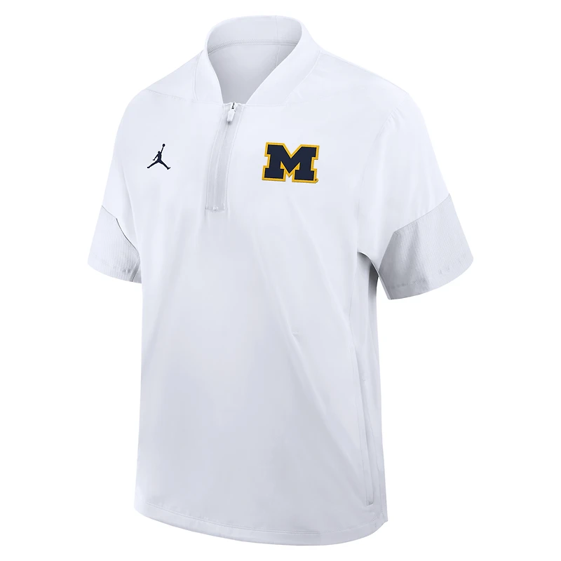 Men's Jordan Brand White Michigan Wolverines 2025 Sideline Short Sleeve Quarter-Zip Dri-FIT Coach Jacket