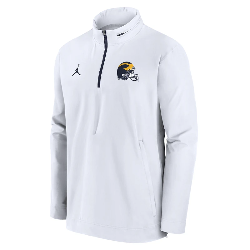 Veste Jordan Brand blanche à quart de zip des Michigan Wolverines Sideline Coaches pour hommes