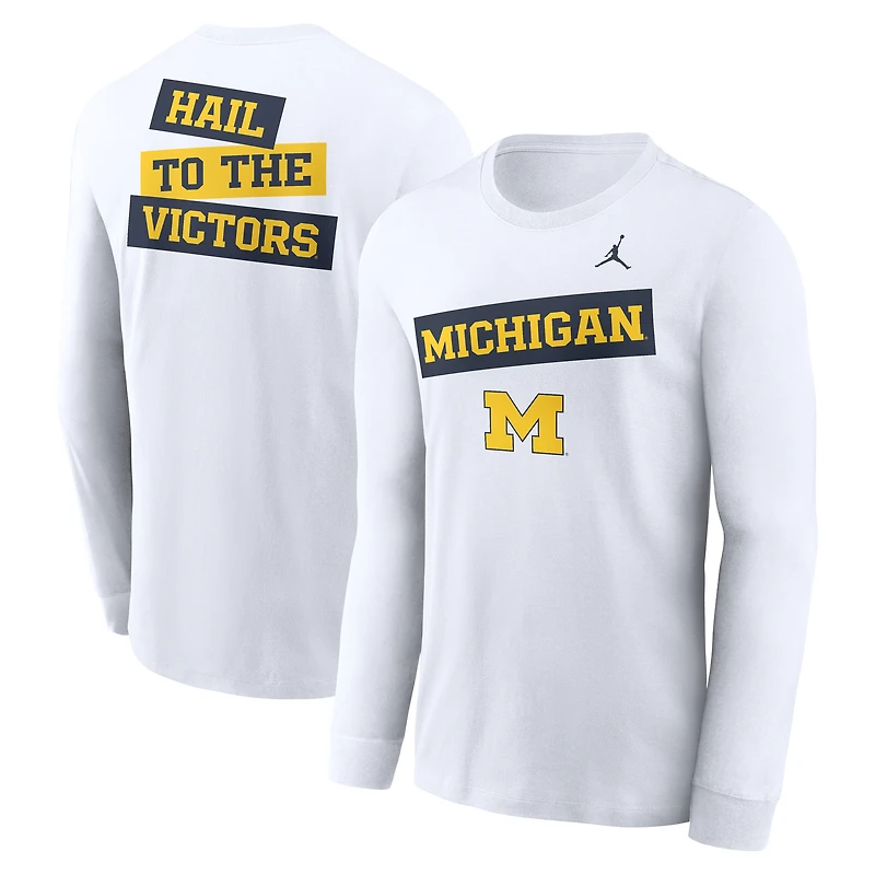 Men's Jordan Brand White Michigan Wolverines Two-Hit Classic Location Long Sleeve T-Shirt