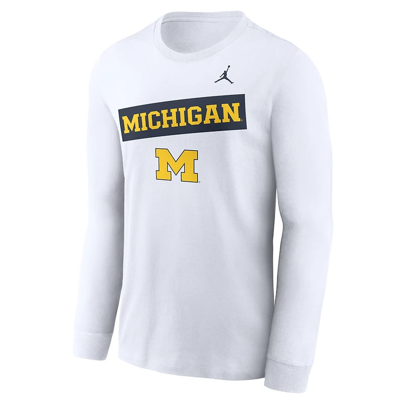 Men's Jordan Brand White Michigan Wolverines Two-Hit Classic Location Long Sleeve T-Shirt