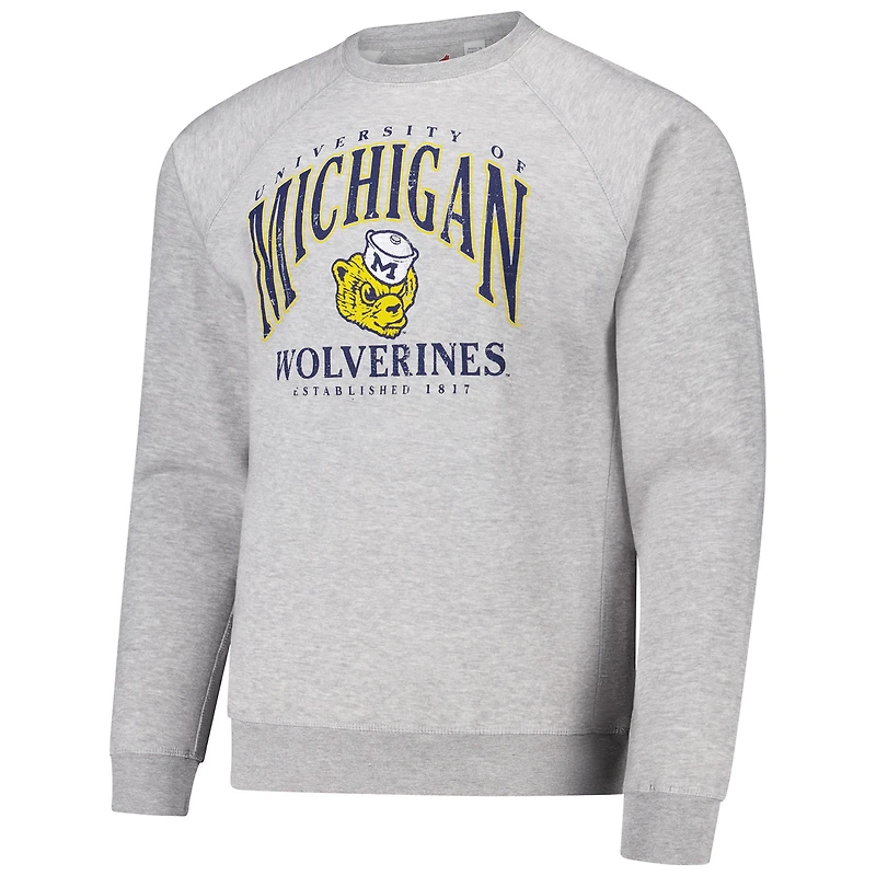 Men's League Collegiate Wear Heather Gray Michigan Wolverines Tall Arch Essential 2.0 Pullover Sweatshirt