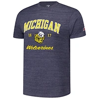 T-shirt à trois mélanges Victory Falls Arch Script Michigan Wolverines Heather Navy pour hommes