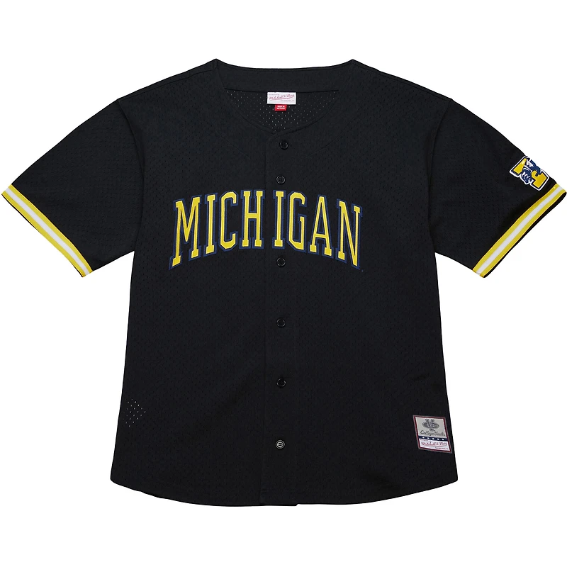 Maillot à boutons complets noir Mitchell & Ness Michigan Wolverines On The Clock pour homme