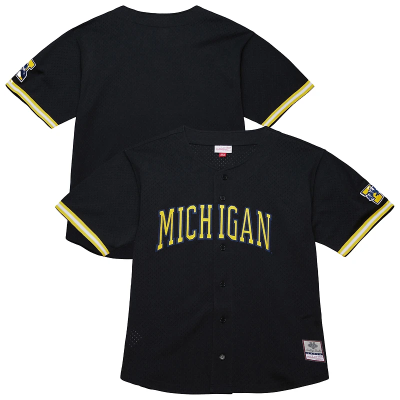 Maillot à boutons complets noir Mitchell & Ness Michigan Wolverines On The Clock pour homme
