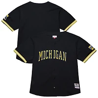 Maillot à boutons complets noir Mitchell & Ness Michigan Wolverines On The Clock pour homme