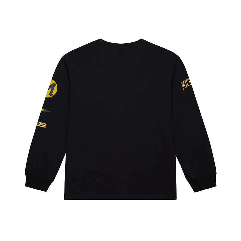 T-shirt à manches longues noir Mitchell & Ness pour homme, motif camp d'entraînement des Wolverines du Michigan