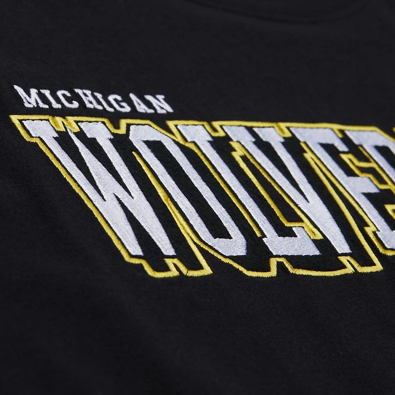 T-shirt à manches longues noir Mitchell & Ness pour homme, motif camp d'entraînement des Wolverines du Michigan
