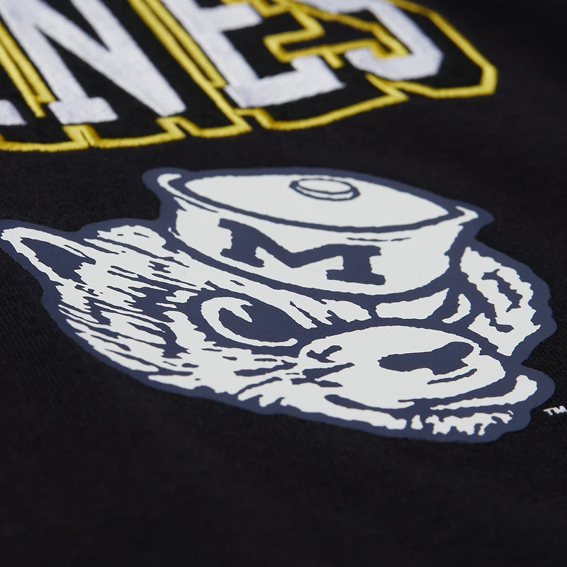 T-shirt à manches longues noir Mitchell & Ness pour homme, motif camp d'entraînement des Wolverines du Michigan