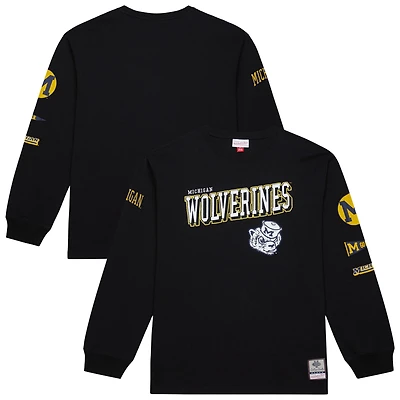 T-shirt à manches longues noir Mitchell & Ness pour homme, motif camp d'entraînement des Wolverines du Michigan