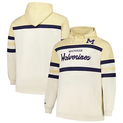 Men's Mitchell & Ness Cream Michigan Wolverines Big Tall Head Coach Pullover Hoodie