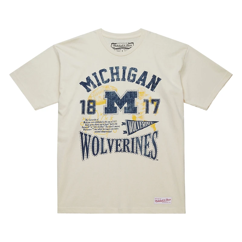 Men's Mitchell & Ness  Cream Michigan Wolverines Heritage Scholar T-Shirt