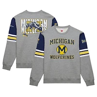Sweat-shirt à enfiler Mitchell & Ness gris chiné Michigan Wolverines Throwback Allover 4.0 pour homme