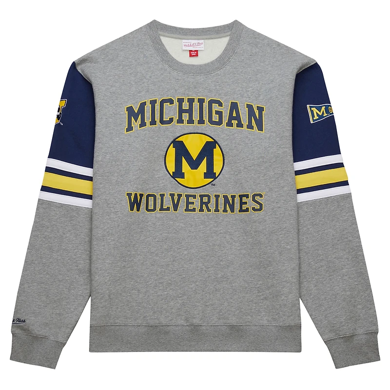 Sweat-shirt à enfiler Mitchell & Ness gris chiné Michigan Wolverines Throwback Allover 4.0 pour homme