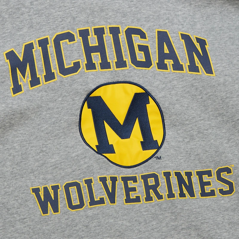 Men's Mitchell & Ness Grey Heather Michigan Wolverines Throwback Allover 4.0 Pullover Sweatshirt