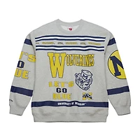 Sweat-shirt à imprimé intégral Michigan Wolverines gris chiné Mitchell & Ness pour homme