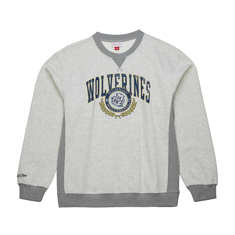 Sweat-shirt à col rond en polaire arqué Mitchell & Ness pour hommes, gris chiné Michigan Wolverines