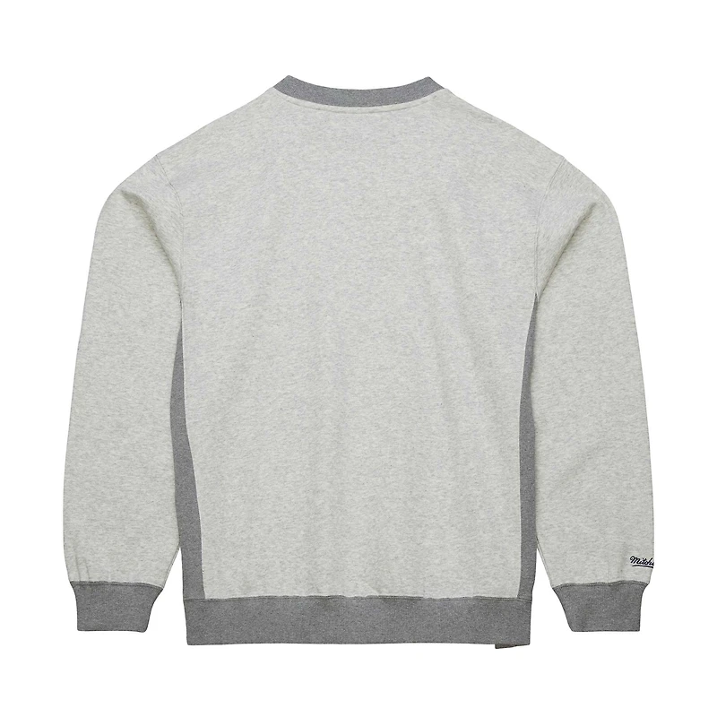 Men's Mitchell & Ness Heather Gray Michigan Wolverines Arched Fleece Crewneck Pullover Sweatshirt