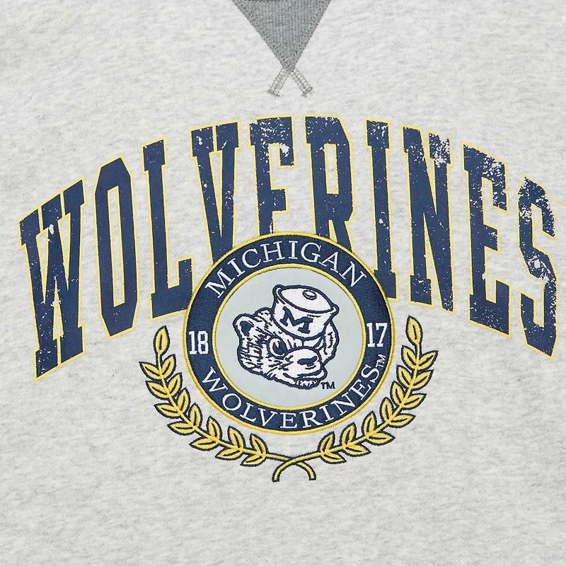 Sweat-shirt à col rond en polaire arqué Mitchell & Ness pour hommes, gris chiné Michigan Wolverines